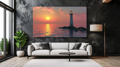 Lighthouse Sunset, Sea Landscape Design Canvas Print