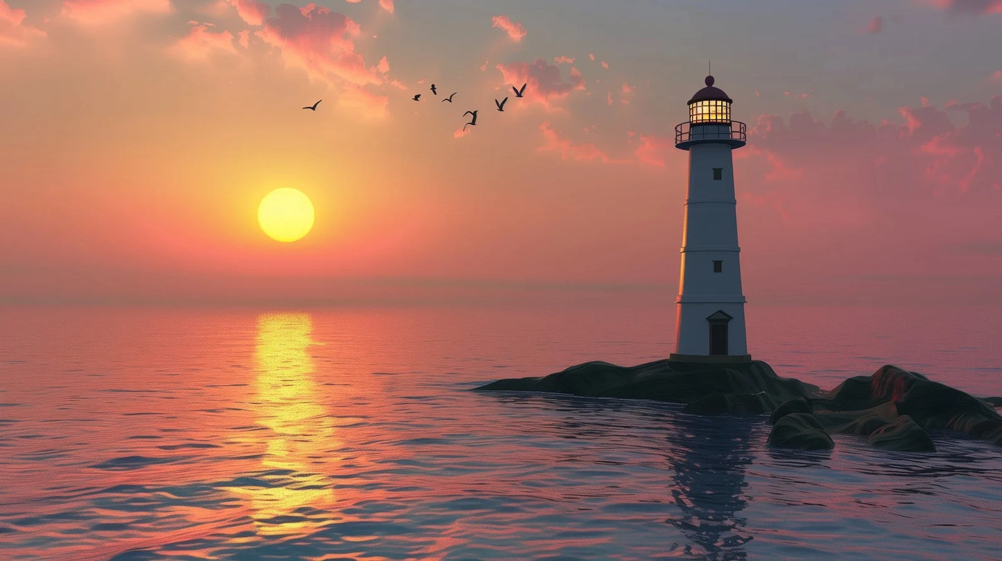 Lighthouse Sunset, Sea Landscape Design Canvas Print